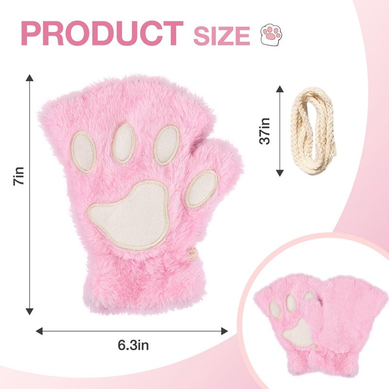 Tiny Chou Cat Paw Gloves for Cosplay Party Halloween Costume Accessories, Winter Fingerless Warm Gloves for Women Girls - Image 2